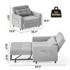 Canapé-lit convertible 3 en 1 avec réglage ajustable, fauteuil-canapé avec lit escamotable, lit pliant convertible pour le salon
