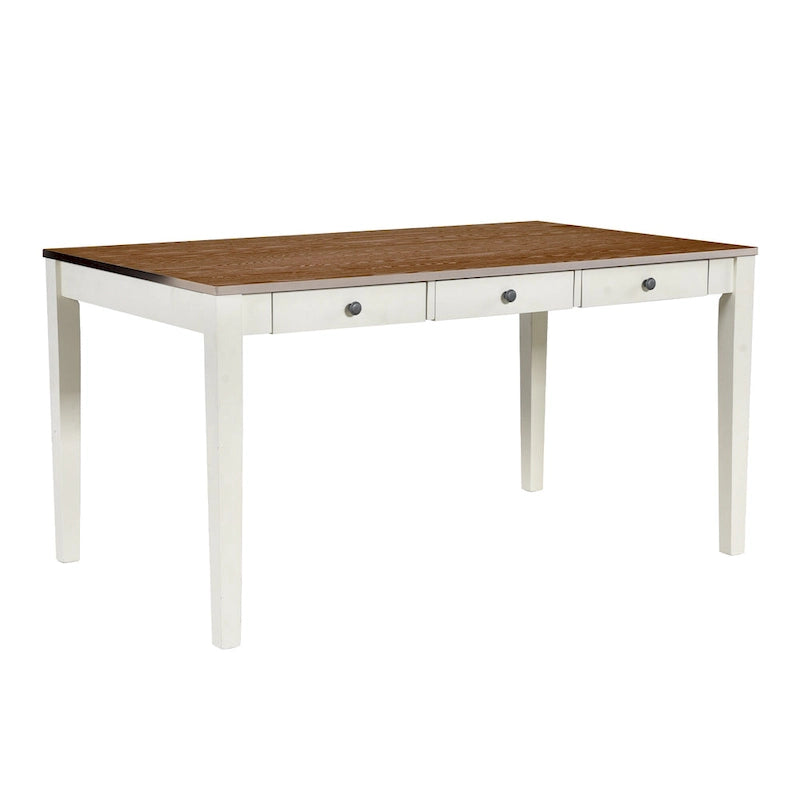 Eetkamerset van hout, 6-delig, met 4 stoelen en een bankje, tafel met lade