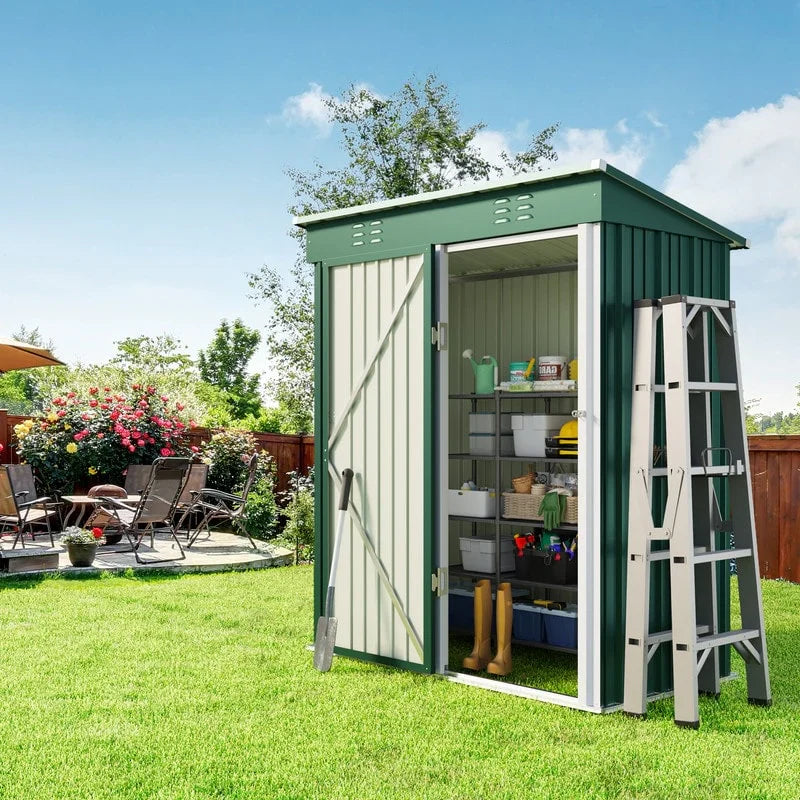 Metalen tuinschuur voor buitenopslag met afsluitbare deur voor tuinmeubels en gereedschap