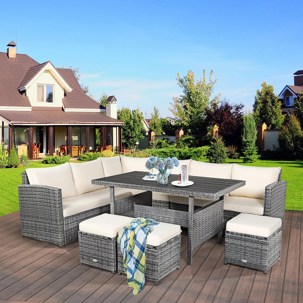 Costway 7-delige diningset van rotan voor het terras, modulaire bank, sofa en voetenbank - bekijk de details