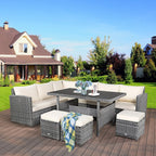 Costway 7-delige diningset van rotan voor het terras, modulaire bank, sofa en voetenbank - bekijk de details