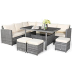 Costway 7-delige diningset van rotan voor het terras, modulaire bank, sofa en voetenbank - bekijk de details