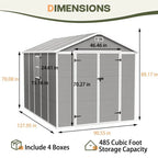 6 ft x 4 ft/6 ft x 8 ft/8 ft x 6 ft/8 ft x 10 ft All-Weather Resin Outdoor Plastic Storage Shed w/Floor, Spire Tool Shed