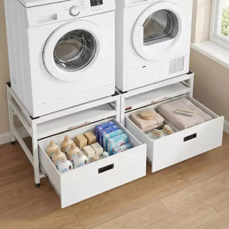 Socle pour lave-linge VEVOR, hauteur de 22.6 in, socle pour lave-linge et sèche-linge de 29x29 in avec plateau coulissant et espace de rangement, capacité de charge de 800 lbs, antidérapant, blanc