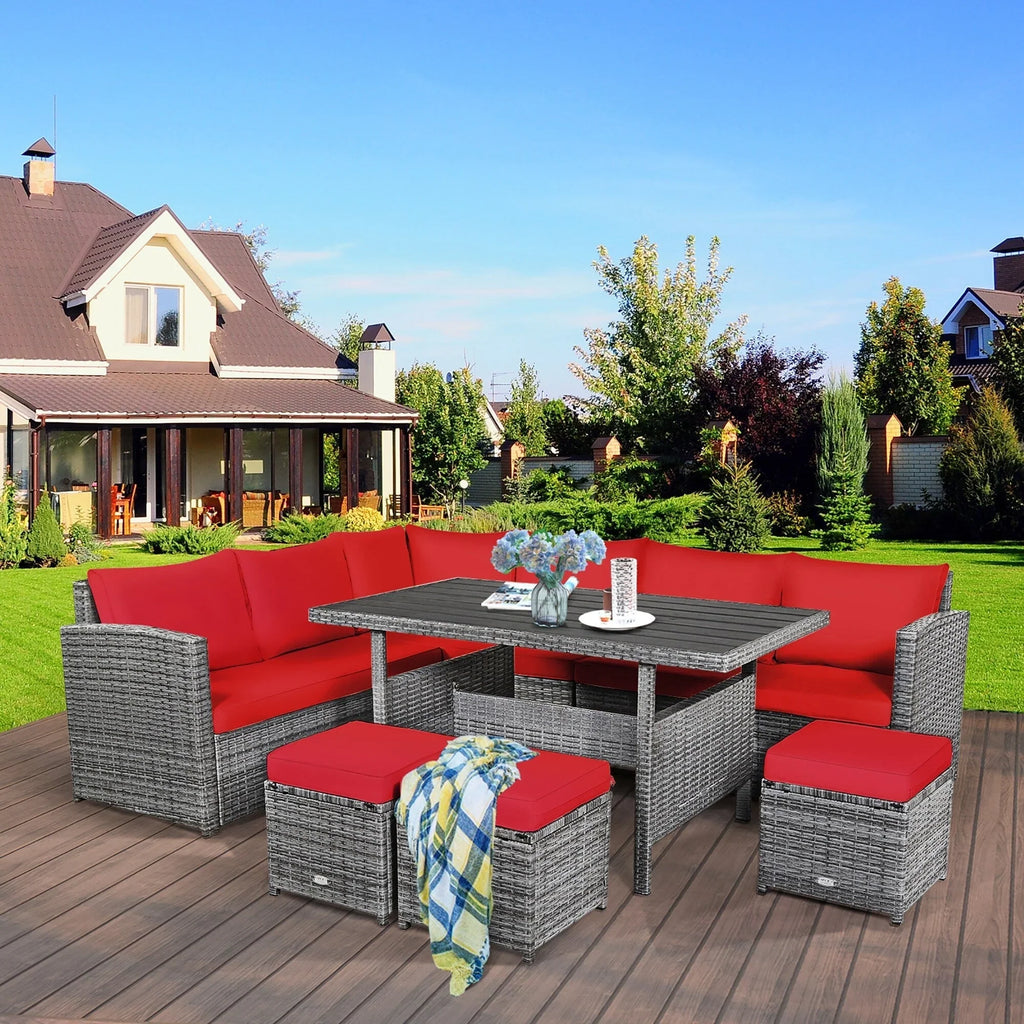 Costway 7-delige diningset van rotan voor het terras, modulaire bank, sofa en voetenbank - bekijk de details