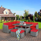 Costway 7-delige diningset van rotan voor het terras, modulaire bank, sofa en voetenbank - bekijk de details