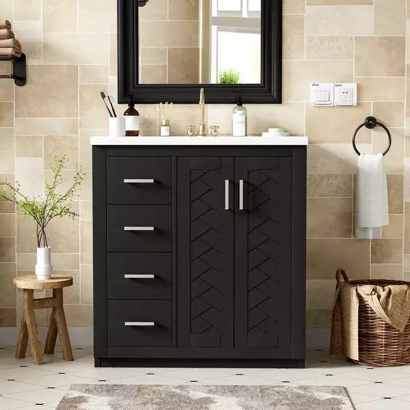 30 Badezimmer-Waschtischunterschrank mit einem Waschbecken, Schrank und 3 Schubladen ??Schwarz / Blau / Grün / Indigo / Weiß