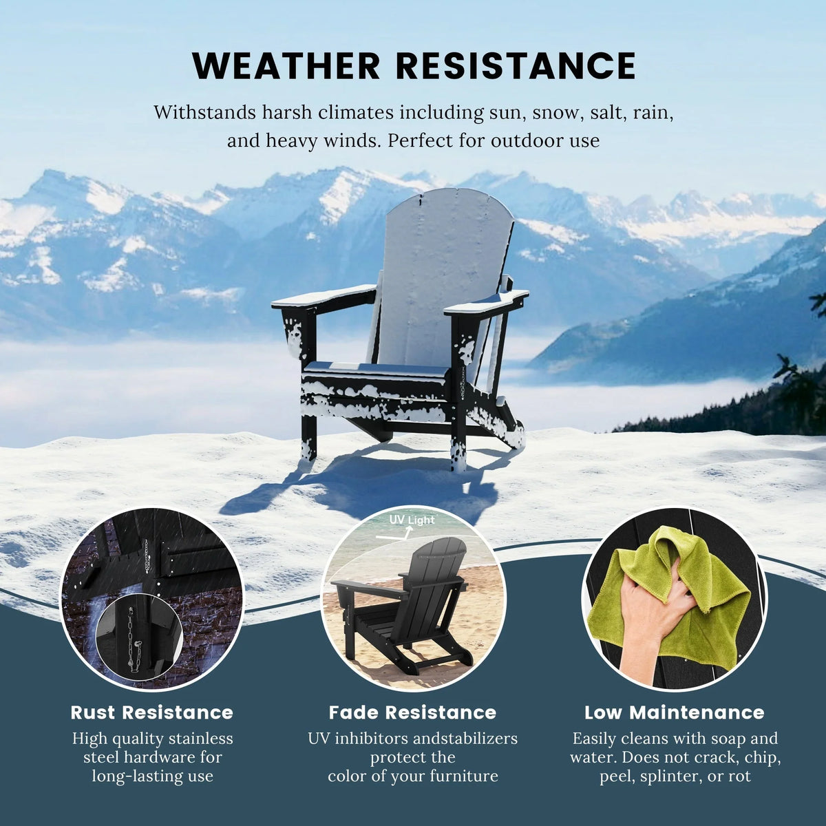 Polytrends Laguna, kleurvaste, weerbestendige, inklapbare Adirondackstoel voor buiten op het terras
