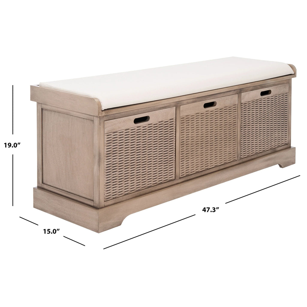 Banc de rangement SAFAVIEH Fiorello avec coussin et 3 tiroirs - 47.3 W x 15 L x 19 H - 47Wx15Dx19H