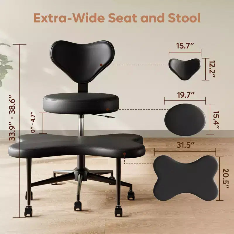 Ergonomiczne krzesło biurowe Pinmoco z siedziskiem na krzyż, regulacją wysokości, obrotem 360, podparciem lędźwiowym, do pracy i biura, dla osób z ADHD