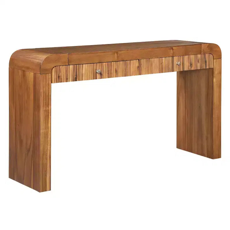 Console rustique Whisen, table d’entrée et table d’appoint avec façade de tiroir cannelée