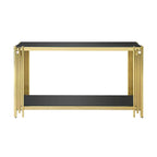 Narrow 2-tier Console Table with Gold Finished Metal Frame and Tempered Glass Top