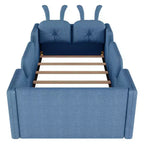 Lit plateforme simple Whisen, cadre de lit rembourré pour enfant au ras du sol avec coussin lapin et barrières latérales amovibles