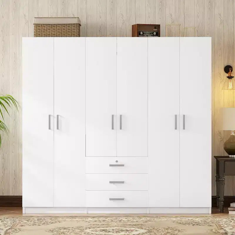 Houten kledingkast met 6 deuren en lades voor de slaapkamer