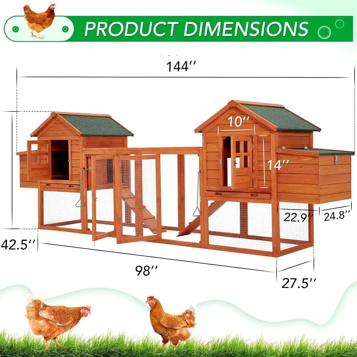 Grand poulailler en bois AECOJOY de 144' avec enclos