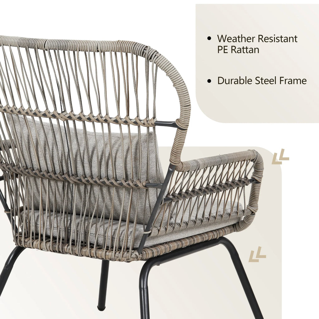 3-teiliges Outdoor-Bistroset aus Korbgeflecht, wetterfeste Rattan-Gartenmöbel mit Stühlen und Kissen