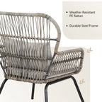 3-teiliges Outdoor-Bistroset aus Korbgeflecht, wetterfeste Rattan-Gartenmöbel mit Stühlen und Kissen