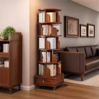 Chic Crate 6-stufiges, um 360° drehbares Eckbücherregal mit Rollen, schmales Bücherregal für kleine Räume, walnussbraun