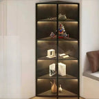 Vitrine d'angle moderne en métal et bois gris avec porte vitrée