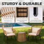 3-teiliges Outdoor-Bistroset aus Korbgeflecht, wetterfeste Rattan-Gartenmöbel mit Stühlen und Kissen