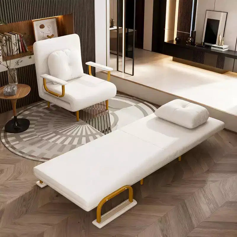 Klappbares Schlafsofa 3-in-1 mit umwandelbarem Sessel - 5-fach verstellbare Rückenlehne mit Kissen, platzsparender Schlafsessel für Wohnzimmer, Schlafzimmer und Büro (Weiß)