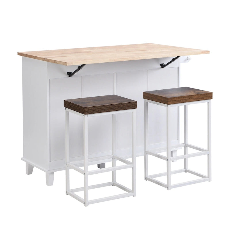 TOPMAX keukeneilandset met uitklapbaar blad en 2 zitplaatsen, eettafelset met verstelbare plank, laden en handdoekrek
