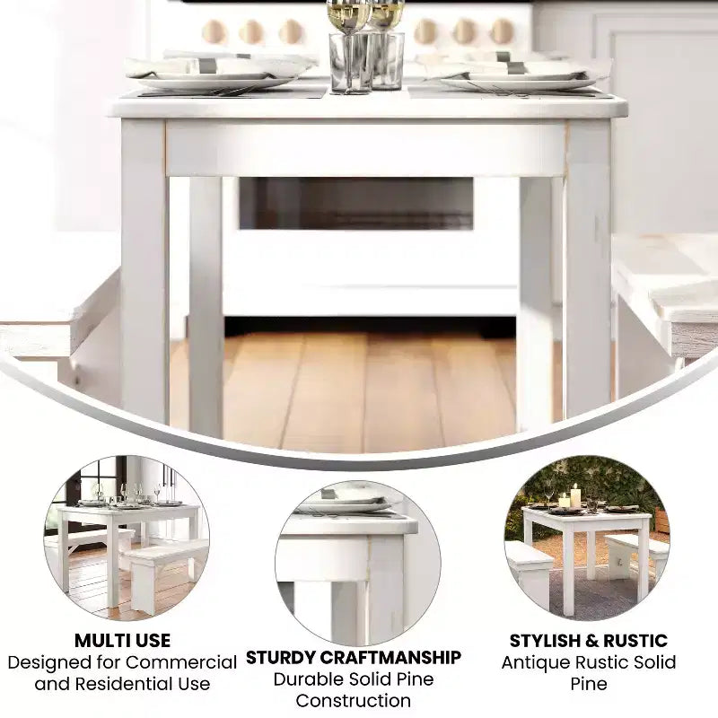 Flash Furniture, rechteckiger Farm-Esstisch aus massivem Kiefernholz, 46 x 30