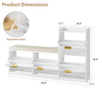 Shoe Storage Bench with 5 Flip Drawers & Tiered Shelf, 18-Pair Shoe Cabinet Organizer with Cushioned Seat, Narrow Entryway Shoe Rack for Hallway