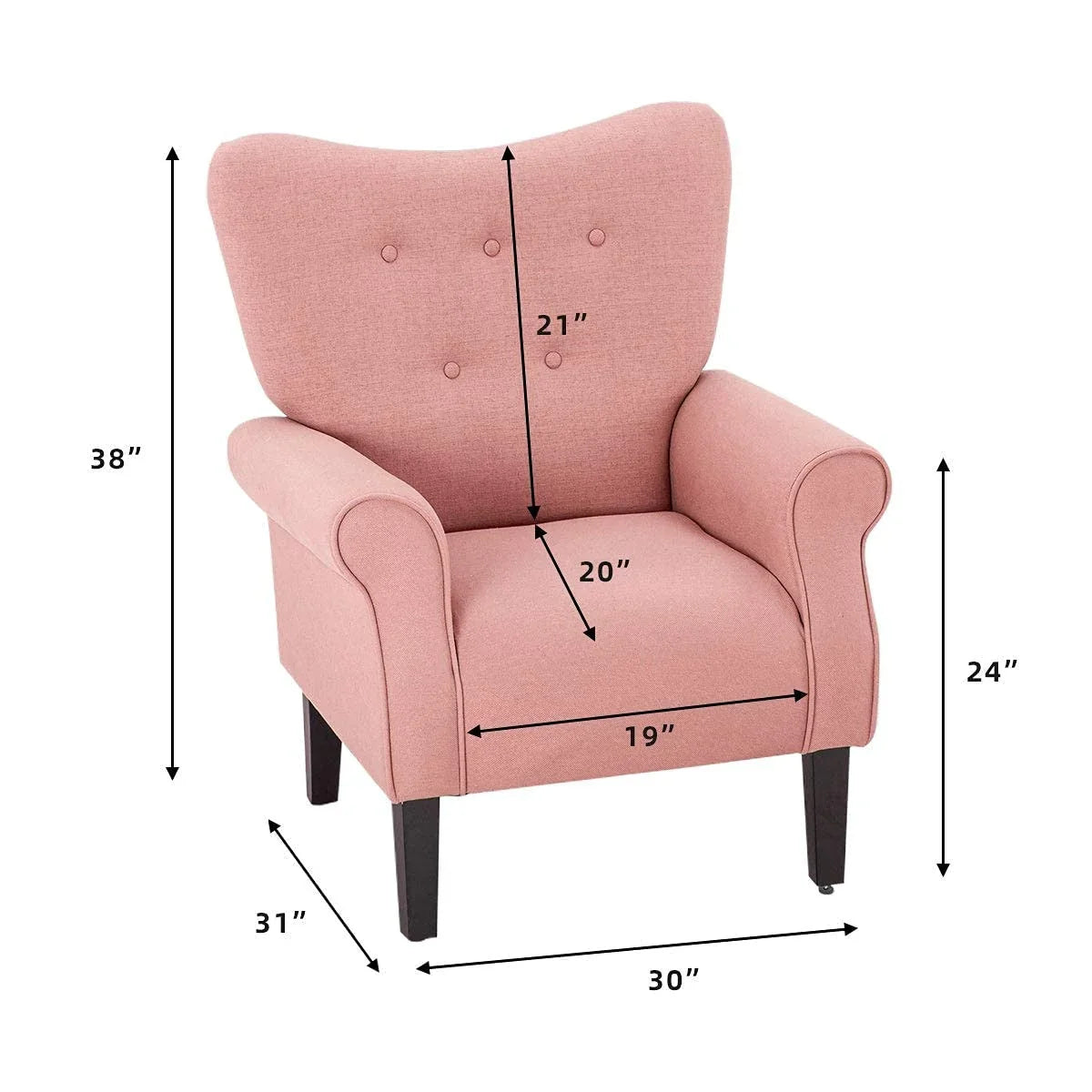 Erommy moderne fauteuil, fauteuil met hoge rugleuning, gestoffeerde eenzitsbank met knopen en houten poten voor de woonkamer