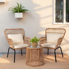 3-teiliges Outdoor-Bistroset aus Korbgeflecht, wetterfeste Rattan-Gartenmöbel mit Stühlen und Kissen