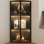 Vitrine d'angle moderne en métal et bois gris avec porte vitrée