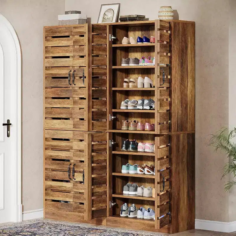 Lantine 70.8 hoher Schuhschrank mit Lamellentüren, 9 Ebenen, Platz für 27 Paar Schuhe