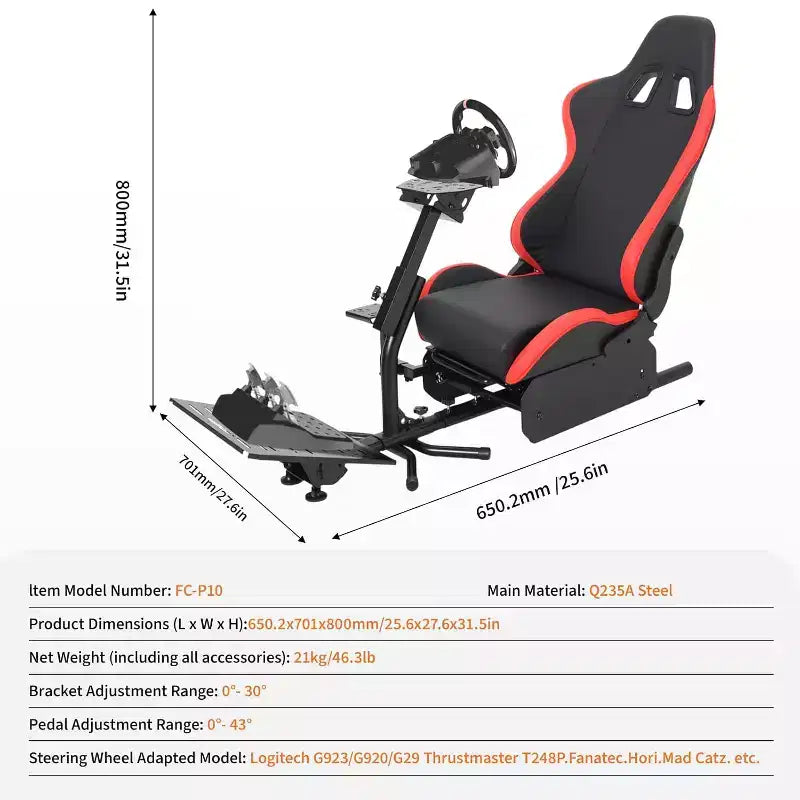 Opvouwbare cockpit voor racesimulator, verstelbare stuurwielstandaard voor G29/G920/G923, geschikt voor Thrustmaster, Fanatec, Hori en Mad Catz, verstelbare pedaalhoek