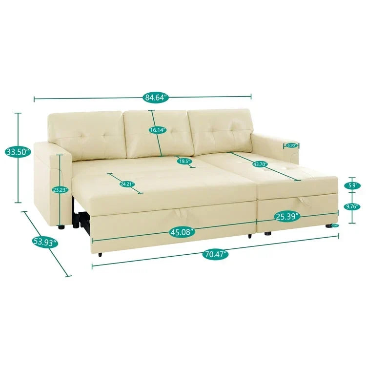 Canapé d’angle convertible et réversible avec lit escamotable, méridienne avec rangement dissimulé et pieds robustes