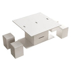 Klappbarer Couchtisch mit Hubplatte, 4 Hockern und Stauraum