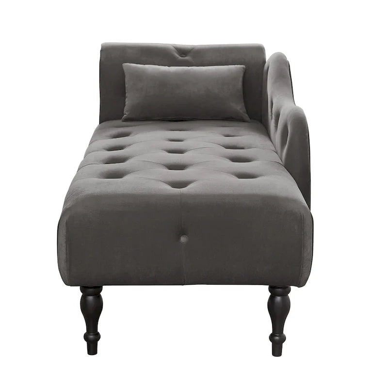Moderne Chaiselongue, 60.6, mit Samtbezug, Knopfheftung, Beinen aus Massivholz und Ziernägeln