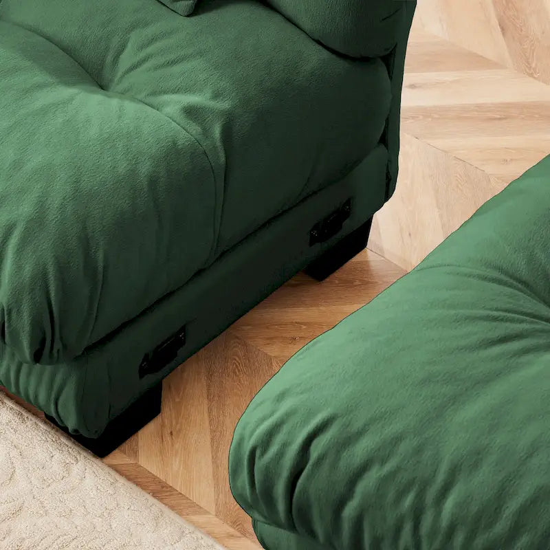 L-vormige loveseat, hoekbank van chenille met lendenkussens