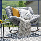 Grote schommelstoel voor op het terras, indoor-outdoor eivormige vrijhangende stoel met kussen, gestoffeerde moderne loungestoel voor tuin en achtertuin