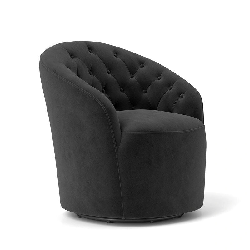 Lot de 2 fauteuils tonneaux modernes pivotants à 360 degrés, revêtement en velours et dossier capitonné à boutons SEYNAR
