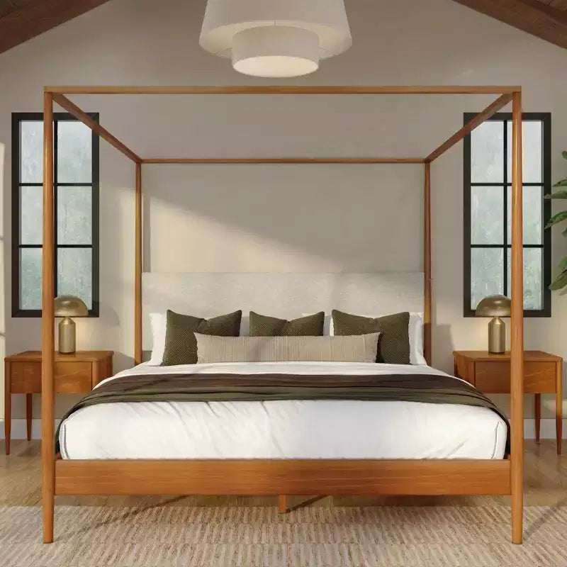 Harbor hemelbed voor kingsize bedden met gestoffeerd hoofdbord, blond/Swiss Coffee (MD2411-01)