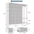 Kommode mit 16 Schubladen, Kleiderstange und Regalen, Stoff-Aufbewahrungsorganizer für Schlafzimmer, Kleiderschrank oder Eingangsbereich