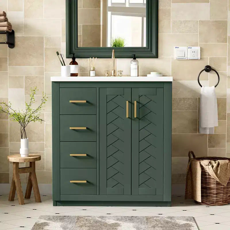 30 Single Sink Bathroom Vanity with Cabinet & 3 Drawers ??Black / Blue / Green / Indigo / White