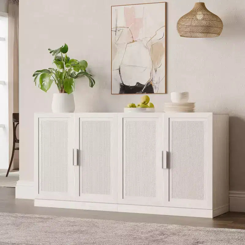 3er-Set Sideboards mit Rattan-Türen und verstellbaren Einlegeböden - 93Lx31H