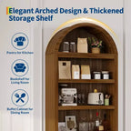 Bibliothèque arquée de 72 pouces avec tiroir de rangement, meuble vitrine moderne en bois à 6 niveaux avec étagères ouvertes et tiroir inférieur, porte d’armoire incurvée