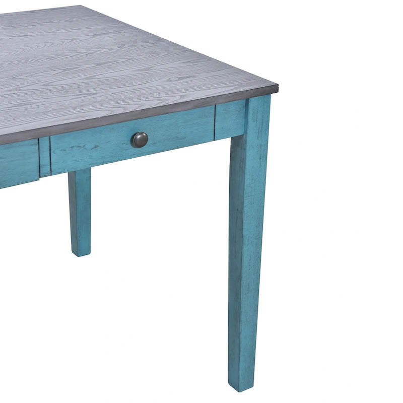 Eetkamerset van hout, 6-delig, met 4 stoelen en een bankje, tafel met lade