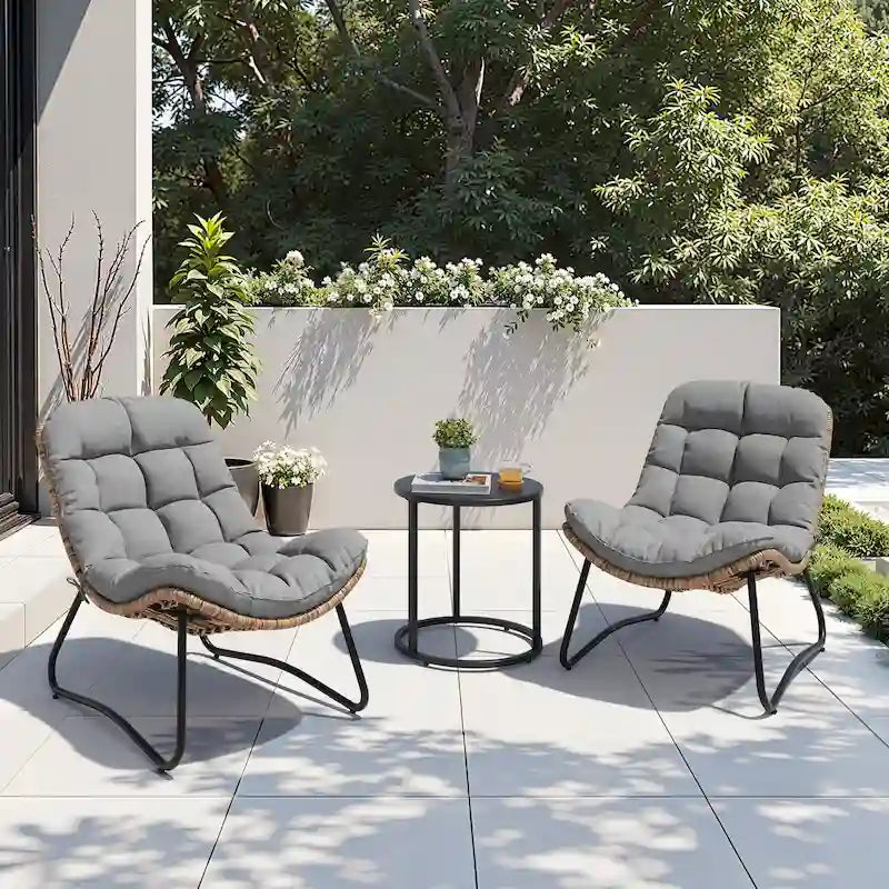 Buiten-papasanstoelen met kussen, comfortabele terrassenstoelen van PE-rattan met bijzettafel