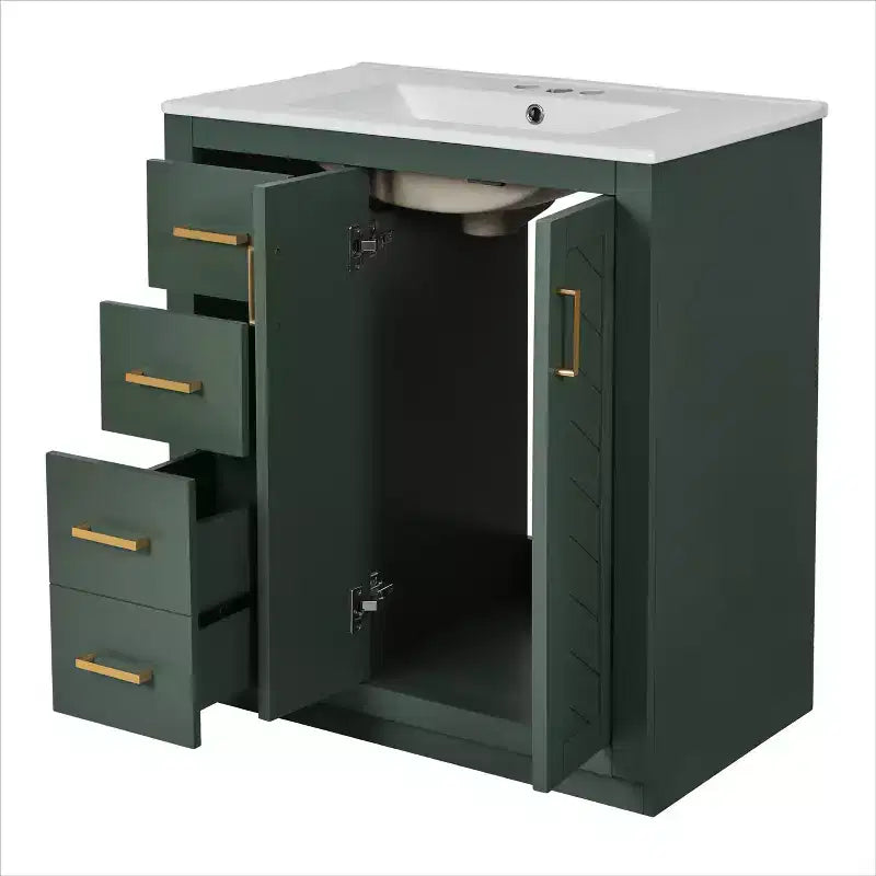 30 Badezimmer-Waschtischunterschrank mit einem Waschbecken, Schrank und 3 Schubladen ??Schwarz / Blau / Grün / Indigo / Weiß