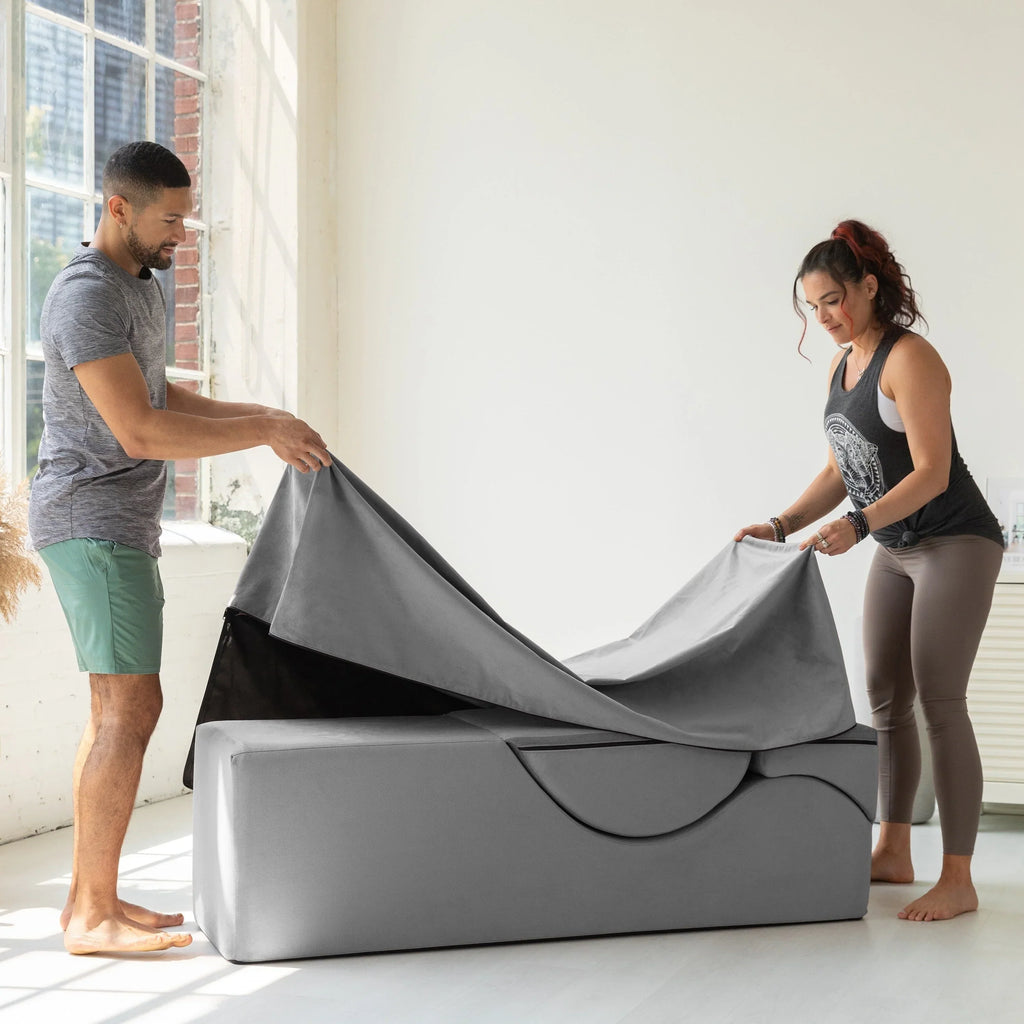 Avana Kami verstelbare chaise longue / voor yoga en massage - 2-in-1 poef met verborgen uitklapbare yogaloungestoel, microfluweel - N/A