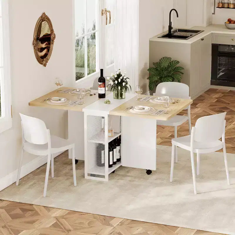 Table de salle à manger pliante pour cuisine, gain de place, extensible à abattants avec 6 roulettes, pour petit espace