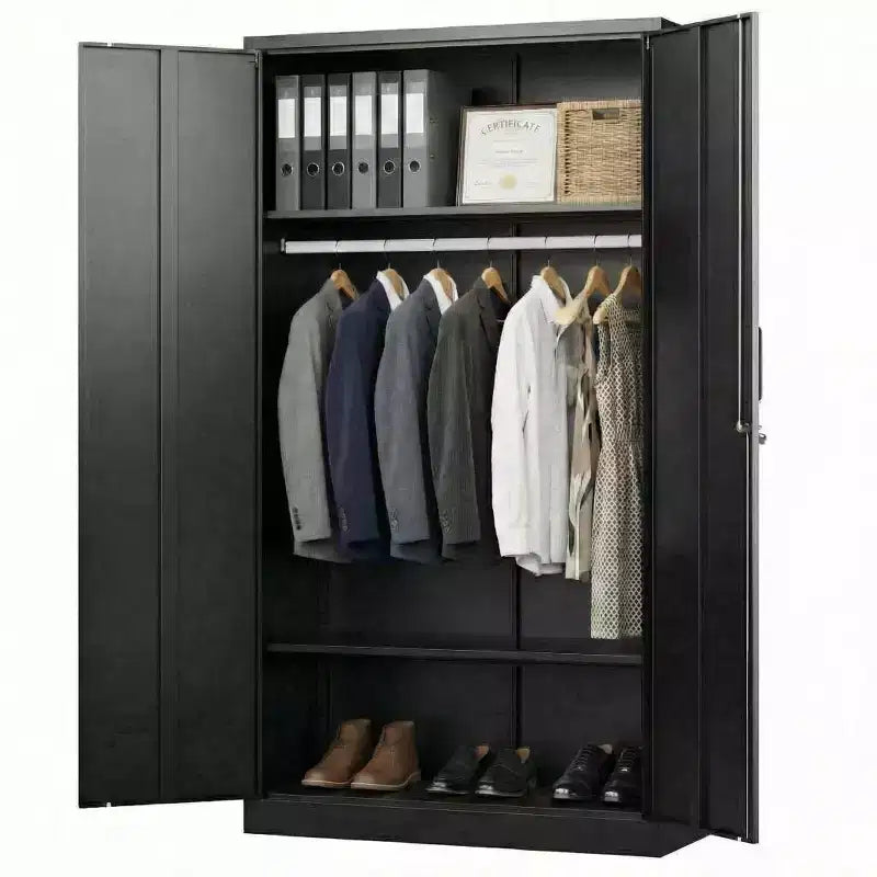 Robuster Stahlschrank mit Kleiderstange, 72in, abschließbar, Metallschränke für die Garage, Metallschrank für Zuhause, Schlafzimmer, Büro oder Kleiderschrank